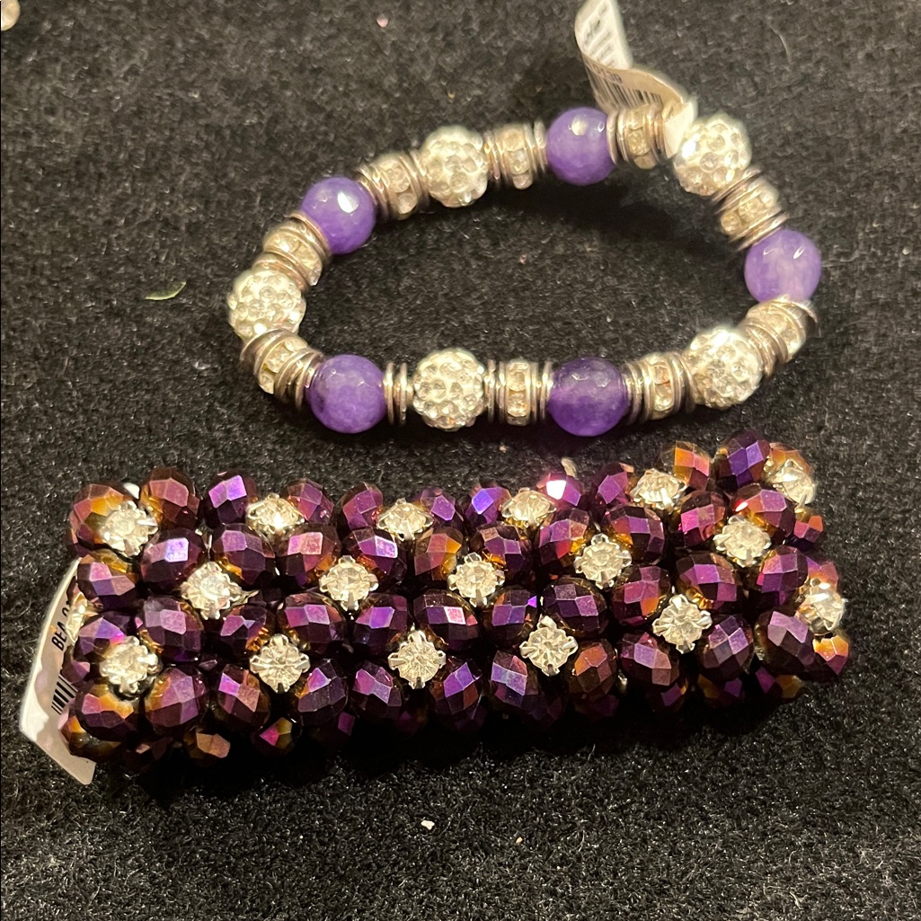 Nicole Purple And Silver Beaded Bracelet Set